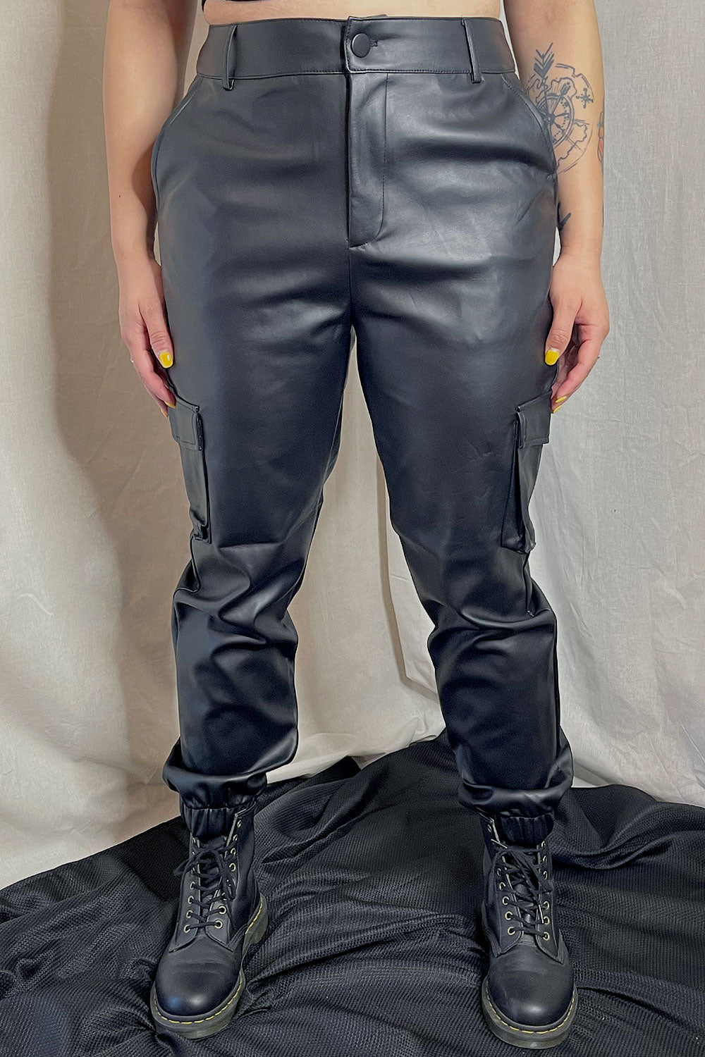 JACKIE FAUX LEATHER CARGO PANTS