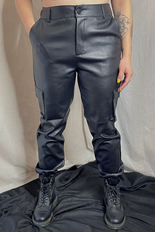 JACKIE FAUX LEATHER CARGO PANTS