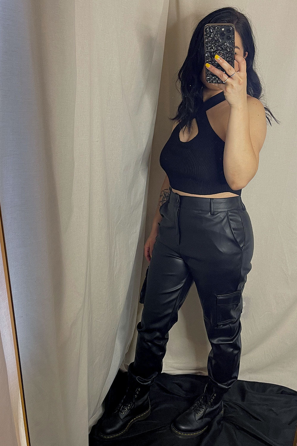 JACKIE FAUX LEATHER CARGO PANTS