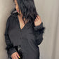 KIMBERLY FEATHER BUTTON DOWN SATIN SHIRT