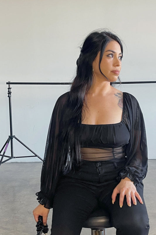 MEGAN MESH LONG SLEEVE CROP TOP