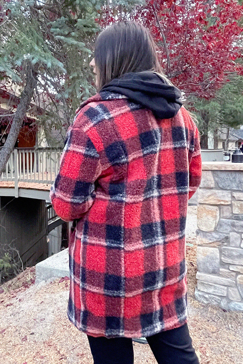 MONTSERRAT PLAID TEDDY COAT - RED